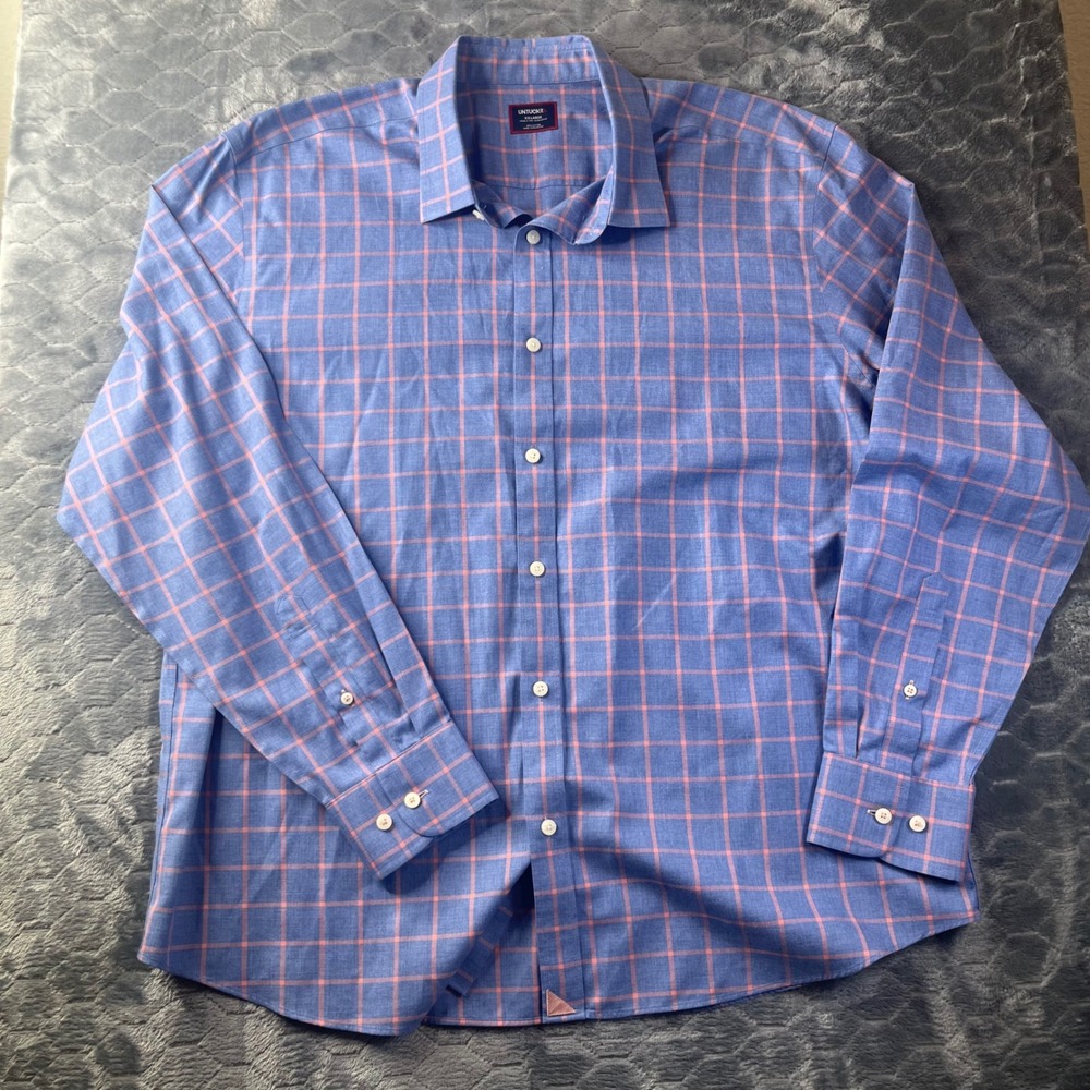 UNTUCKit Allen WF Button Down Shirt Mens XXL Blue Orange Plaid Wrinkle Free - Picture 2 of 8